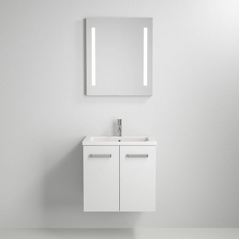 Badrumskommod med klassiska Fronter - 60x46x57 cm - Porslin tvättställ - matt vit - Nord