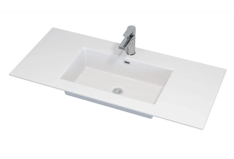 Badrumsmöbel tvättställ - 95x46x1,5 cm - vänster - solid surface - matt vit - Haraldslund
