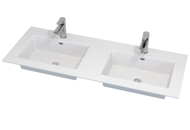 Tvättställ till badrumsmöbel - 120x46x1,5 cm - dubbel - solid surface - matt vit - Haraldslund