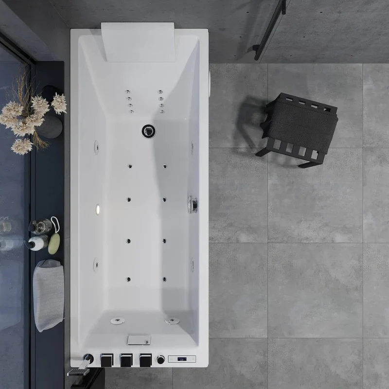 Rektangulärt massagebadkar - luft- och hydromassage - 170x70x65 cm - med värmefunktion - vit - Svaneke