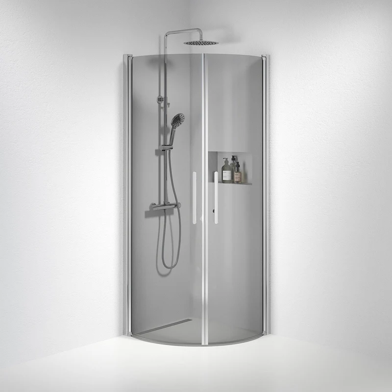 Duschvägg halvrund 80x90x198 cm - 6 mm tonat nanoglas - Krom profil - Vänern