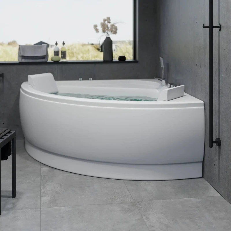 Bubbelbadkar för hörn - luft- och hydromassage - 140x140x58 cm - med värme - vit - Ulstrup