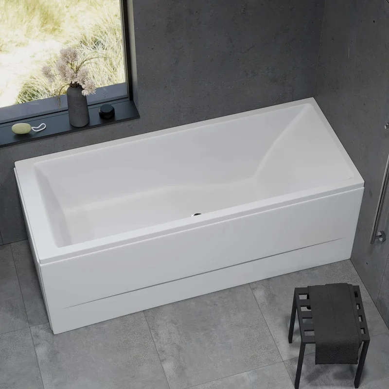 Rektangulärt badkar i akryl - 170x70x65 cm - med bensystem, avlopp och bräddavlopp - vitt - Svaneke