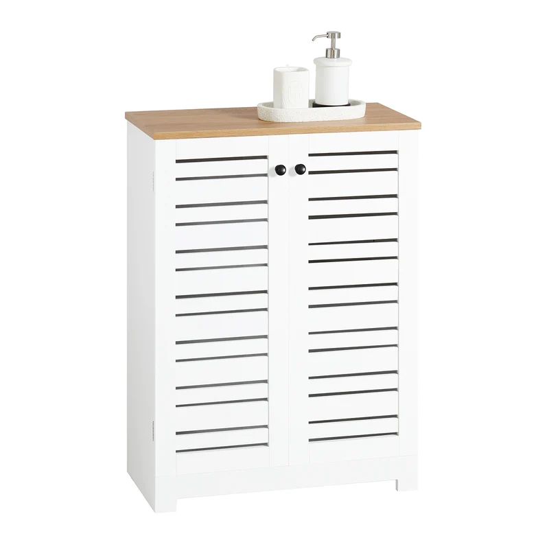 SoBuy BZR41-W Badrumsskåp med Jalusiedörrar – Kompakt Förvaringsskåp i MDF, Justerbara Hyllor, 60x30x82 cm