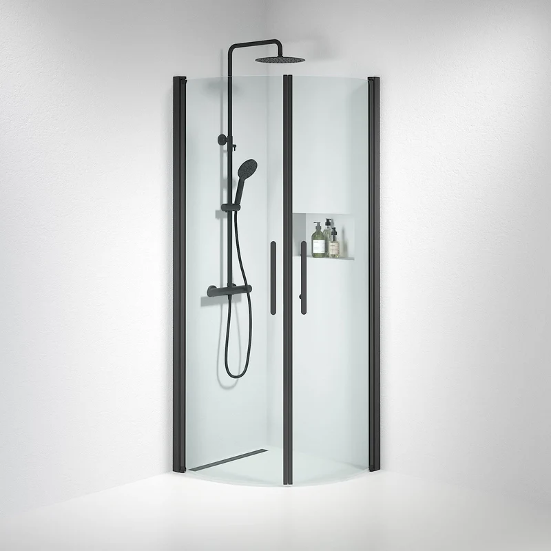 Duschkabin halvcirkelformad 70x80x198 cm - 6 mm klart nanoglas - svart profil - Vänern