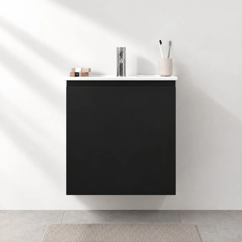 Badrumsmöbelpaket med skåp och Porslin tvättställ – 51x41x55 cm – matt svart – Kenwood