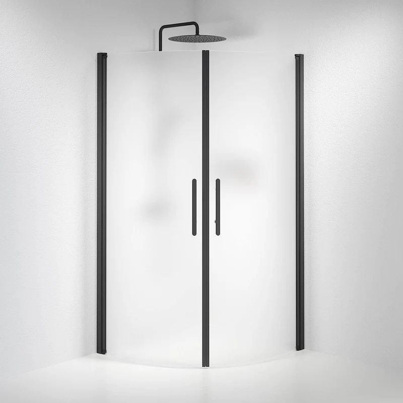 Duschhörna halvrund 100x100x198 cm - 6 mm frostat nanoglas - svart profil - Vänern