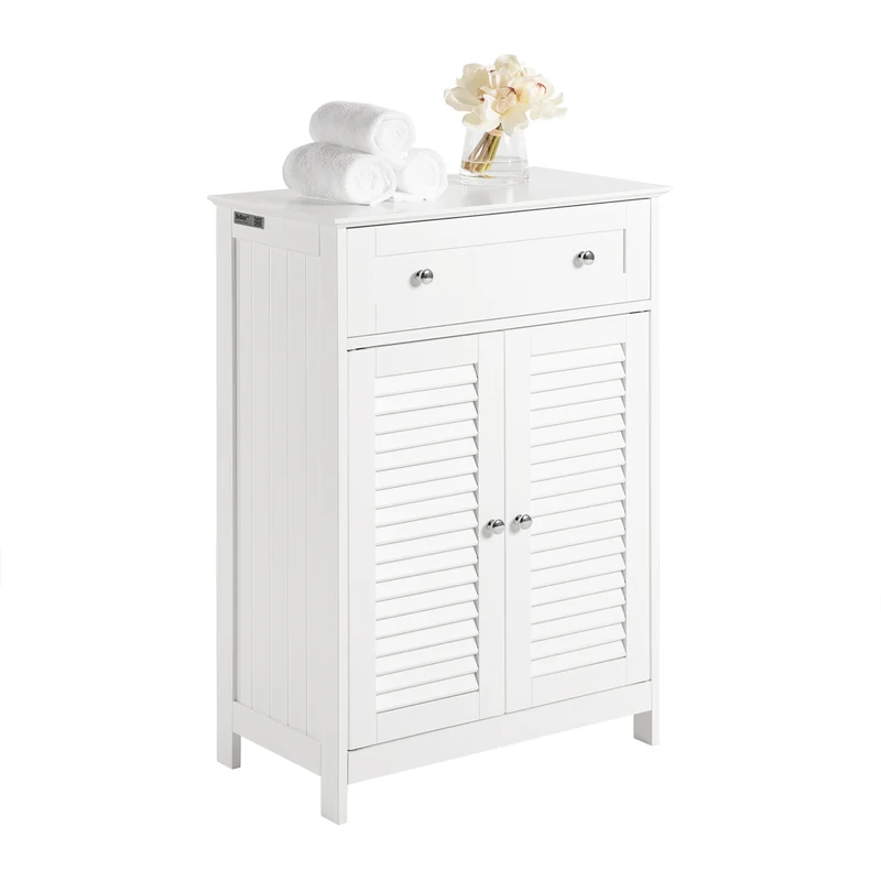 SoBuy FRG238-W Badrumsskåp med 2 Persienndörrar – Låda & Justerbara Hyllor, 60×35×87 cm | Vit