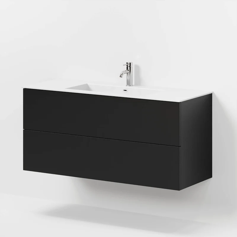 Badrumsmöbel med klassiska fronter - 120x46x57 cm - mattsvart - tvättställ i solid surface - Viborg
