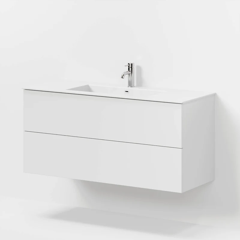 Badrumsmöbel med klassiska fronter - 120x46x57 cm - mattvit - tvättställ i solid surface - Viborg