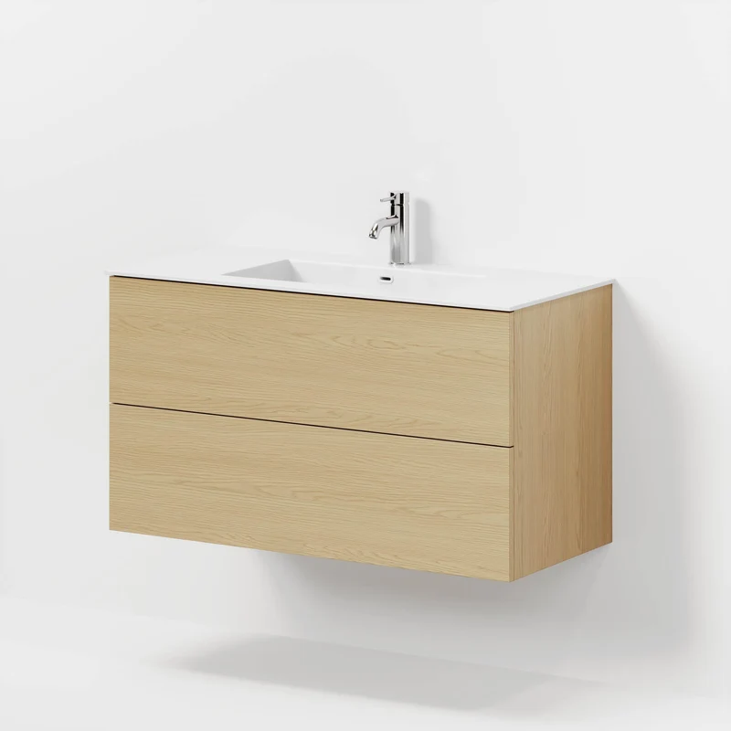 Badrumsmöbel med klassiska fronter - 100x46x57 cm - ek - tvättställ i solid surface - Viborg