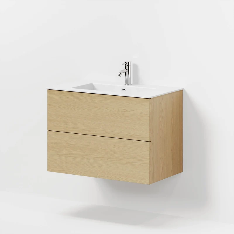 Badrumsmöbel med klassiska fronter - 80x46x57 cm - ek - tvättställ i solid surface - Viborg