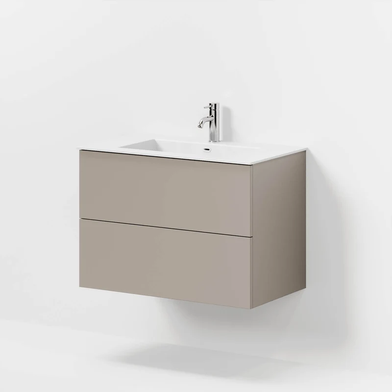 Badrumsmöbel med klassiska fronter - 80x46x57 cm - dämpad sand - tvättställ i solid surface - Viborg