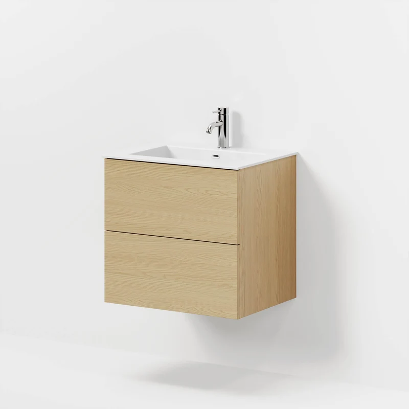 Badrumsmöbel med klassiska fronter - 60x46x57 cm - ek - tvättställ i solid surface - Viborg