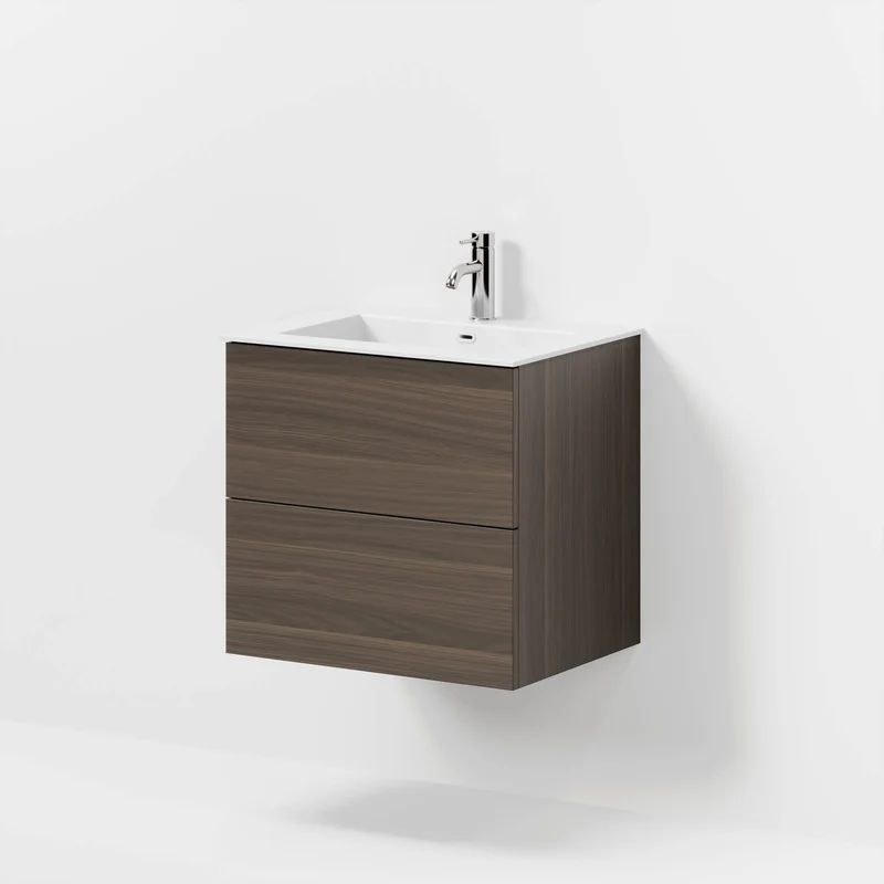 Badrumsmöbel med klassiska fronter - 60x46x57 cm - valnöt - tvättställ i solid surface - Viborg