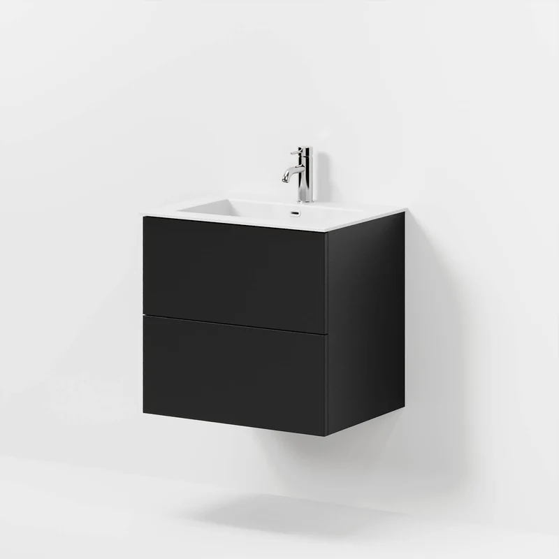 Badrumsmöbel med klassiska fronter - 60x46x57 cm - mattsvart - tvättställ i solid surface - Viborg