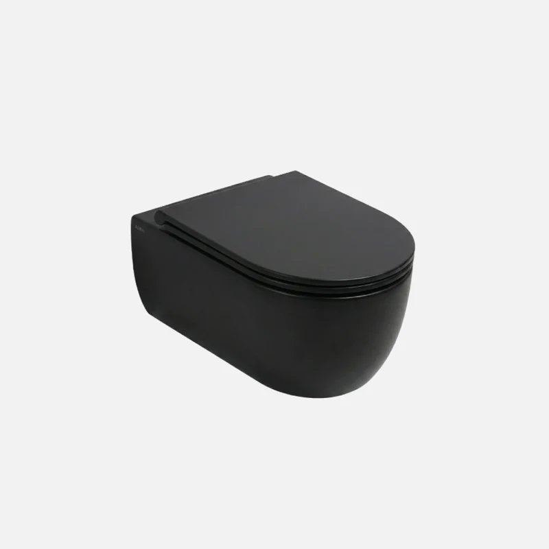 Olympia Milady Matt Black Rimless Wall Hung WC with Seat Cover 520 x 360 x 270 mm