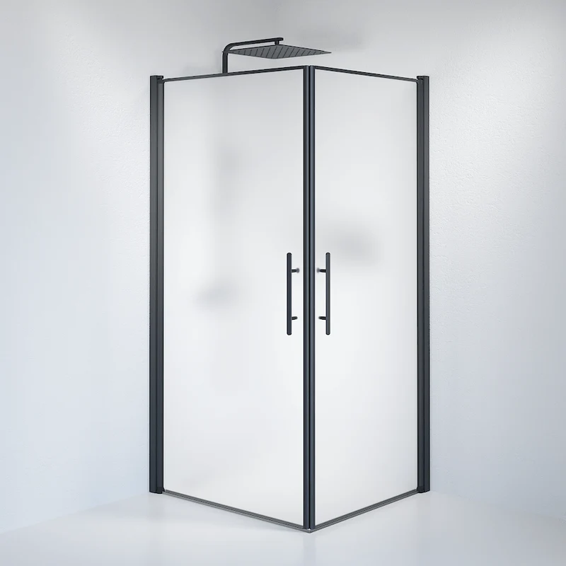 Duschhörna kvadratisk 80x100x198 cm - 6 mm frostat nanoglas - svart profil - Vänern