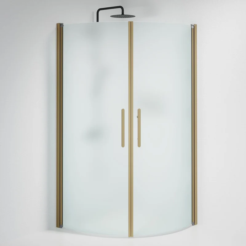 Duschkabin halvrund 100x100x198 cm - 6 mm frostat nanoglas - bronsprofil - Vänern
