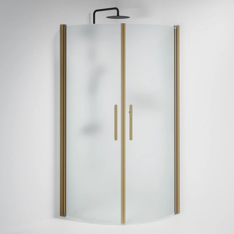 Duschvägg halvrund 90x90x198 cm - 6 mm frostat nanoglas - bronsprofil - Vänern