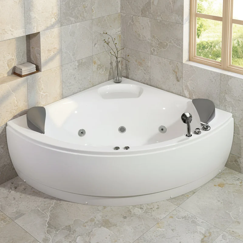 Hörnspabadkar - hydromassage - 140x140x60 cm - vit - Wilson