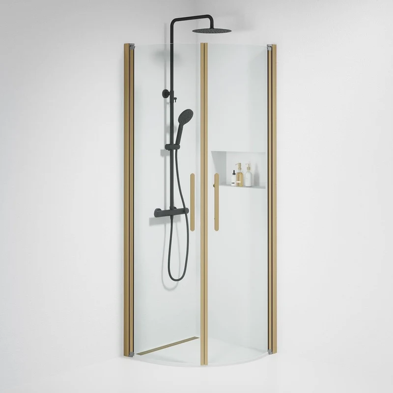 Duschkabin halvrund 70x70x198 cm - 6 mm klart nanoglas - bronsprofil - Vänern