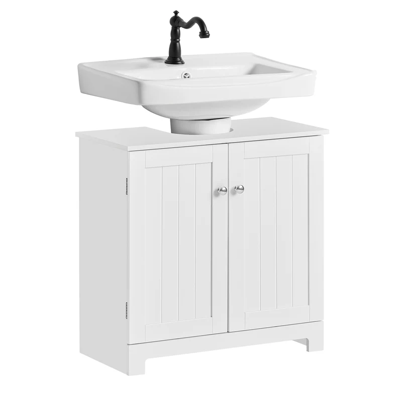 SoBuy BZR18-II-W Tvättställsskåp med 2 Hyllor och 2 Dörrar – För Badrum, Vit, 60x30x60cm