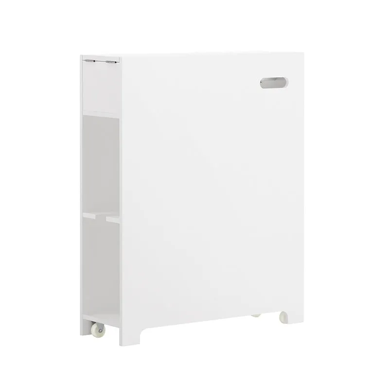 SoBuy BZR111-W Smalt WC-skåp – Kompakt badrumsmöbel med hjul, 20 cm toalettmöbel med trälåda för förvaring av toalettpapper, 60x20x75 cm