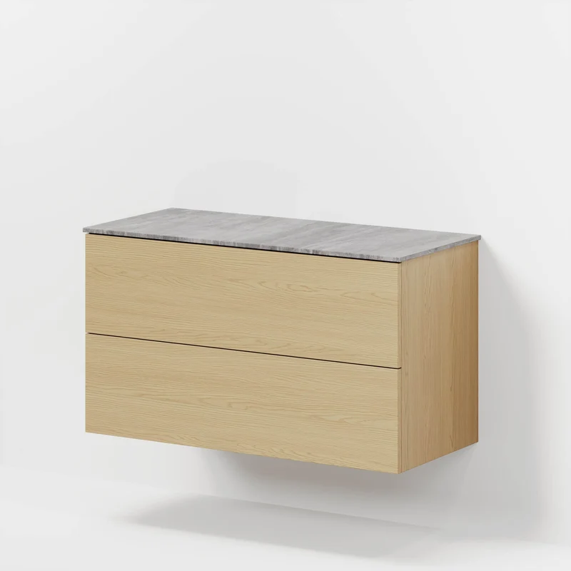 Badrumsmöbel med klassiska fronter – 100x46x56 cm – ek – melaminbänkskiva i betonglook – Vinderup