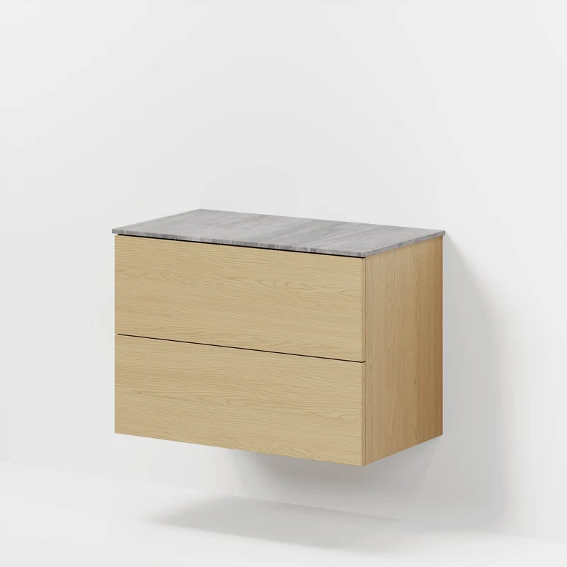 Badrumsmöbel med klassiska fronter – 80x46x56 cm – ek – melaminbänkskiva i betonglook – Vinderup