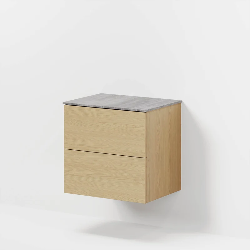Badrumsmöbel med klassiska fronter – 60x46x56 cm – ek – melaminbänkskiva i betonglook – Vinderup