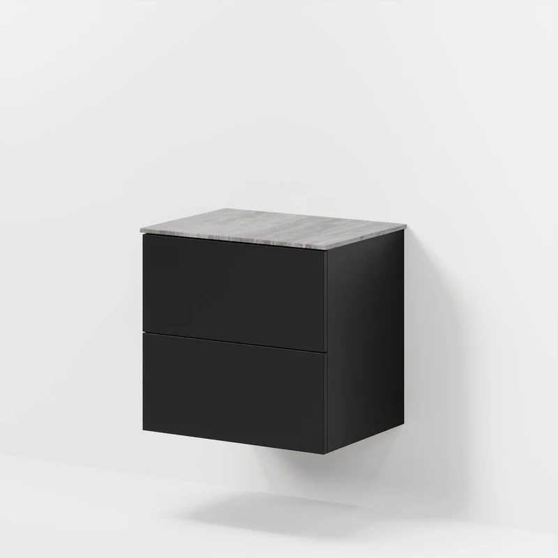 Badrumsmöbel med klassiska fronter – 120x46x56 cm – matt svart – melaminbänkskiva i betonglook – Vinderup