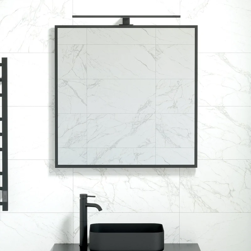 Fyrkantig spegel - 80x80 cm med svart ram och väggfäste - Borgsted