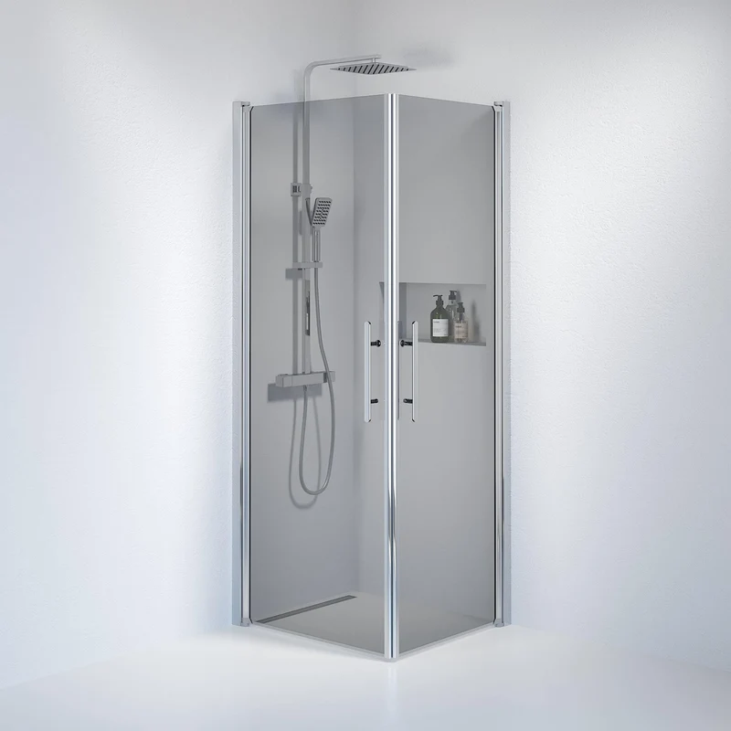 Duschvägg kvadratisk 70x80x198 cm - 6 mm rökt nanoglas - Krom profil - Vänern