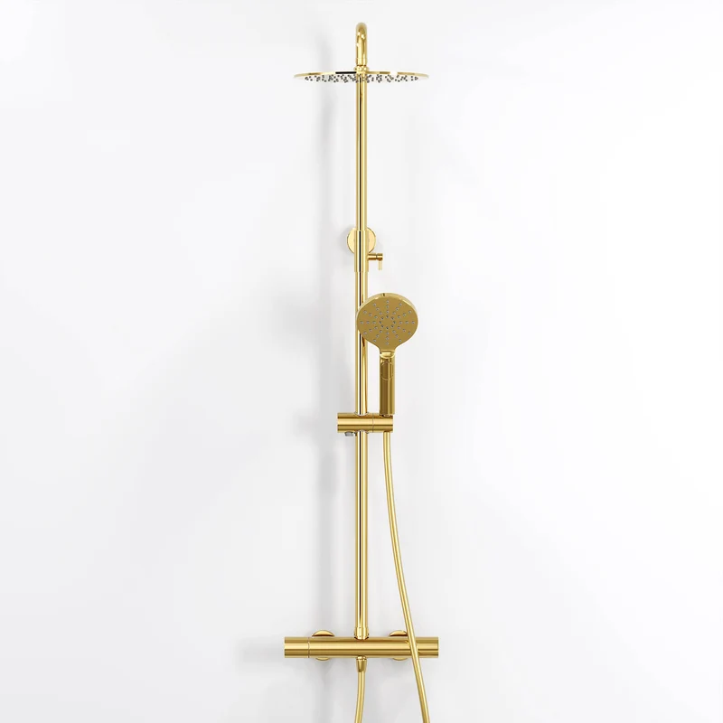 Takduschset med termostatblandare 150 mm c/c – Ø250 mm takdusch, handdusch – varm mässing – Dragør