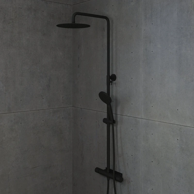 Takduschset med termostatblandare 160 mm c/c - Ø250 mm takdusch, handdusch - matt svart - Dragør