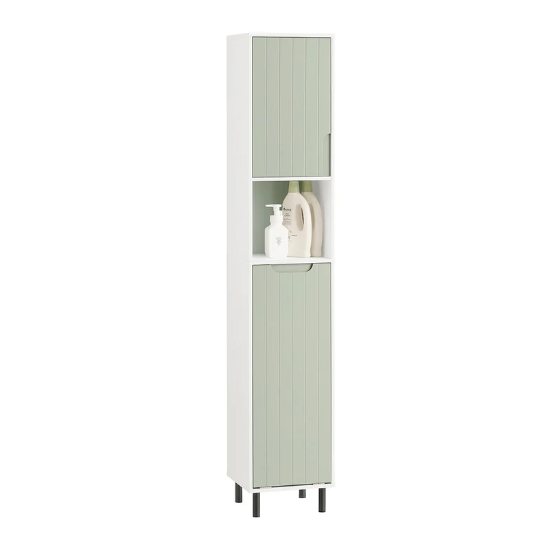SoBuy BZR137-GR Smal Badrumsskåp med Tvättkorg – Högt Förvaringsskåp för Badrum, Toalett eller Tvättstuga, Vit & Grön 167x31x30 cm
