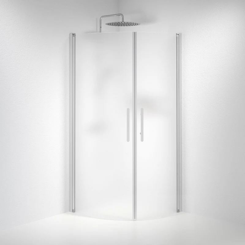Duschhörna halvrund 80x100x198 cm - 6 mm frostat nanoglas - borstad aluminiumprofil - Vänern
