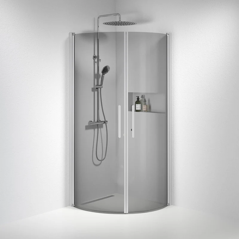 Duschkabin halvcirkelformad 80x90x198 cm - 6 mm rökfärgat nanoglas - profil i borstad aluminium - Vänern