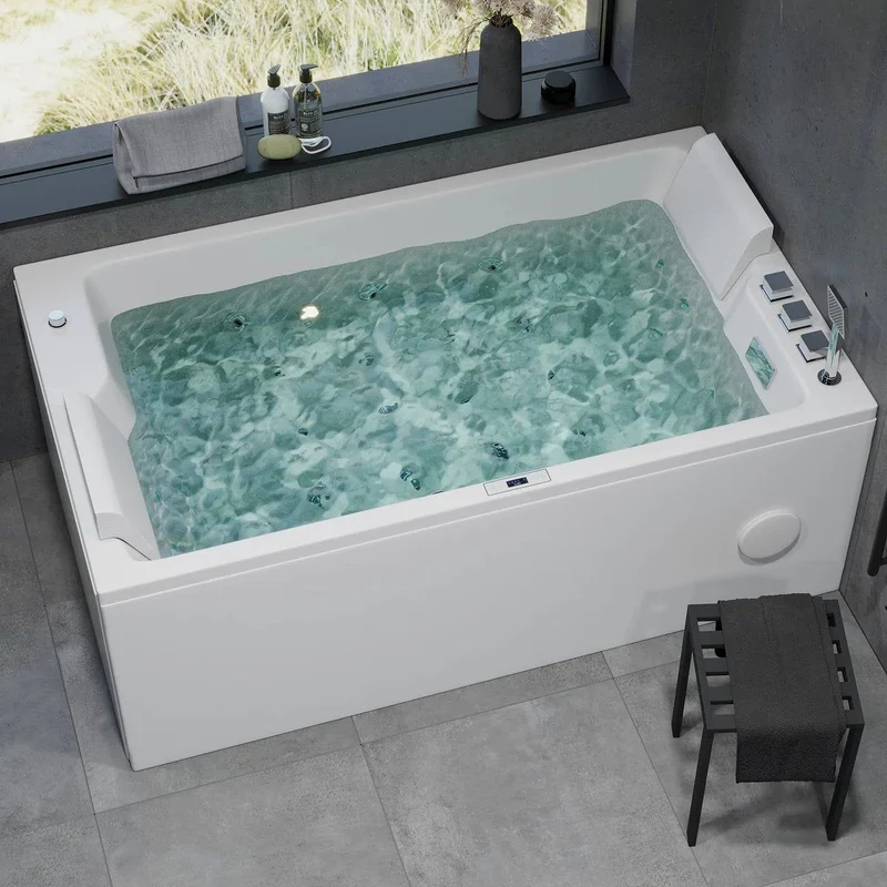 Rektangulärt spabadkar – luft- och hydromassage – 170x100x65 cm – "face-to-face" – med värme – vit – Skibstrup