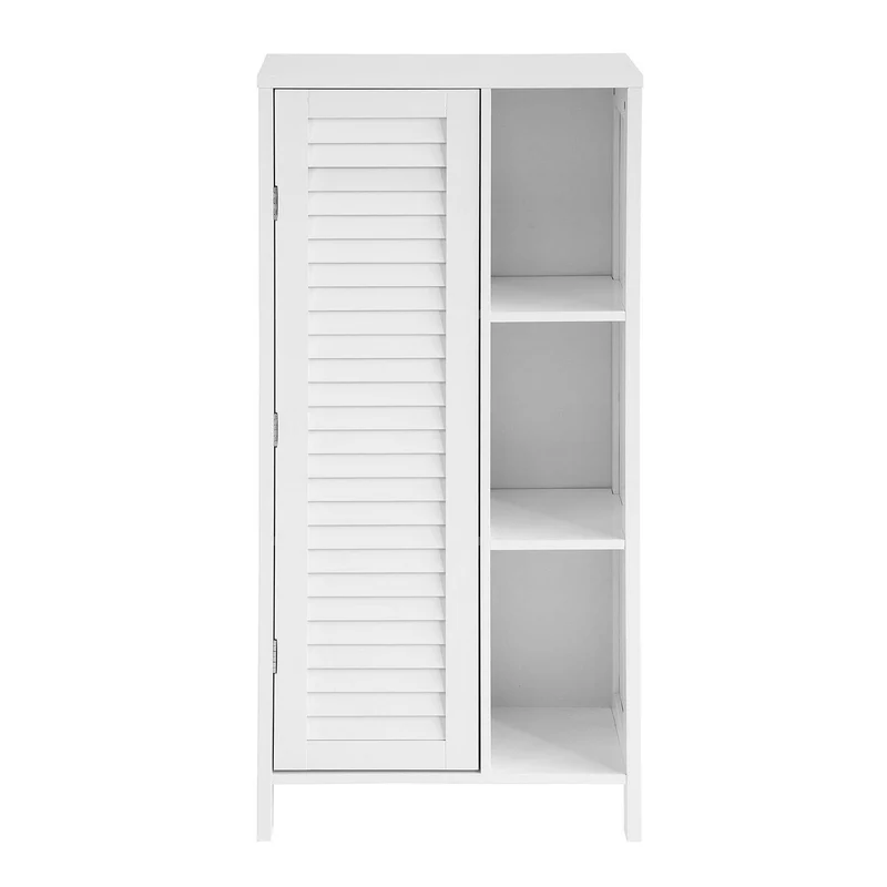 SoBuy BZR39-W Högt badrumsskåp – Smalt badrumsskåp med lamelldörr och 3 hyllor – Förvaringsskåp för kök, toalett, vit, 48x96x24 cm