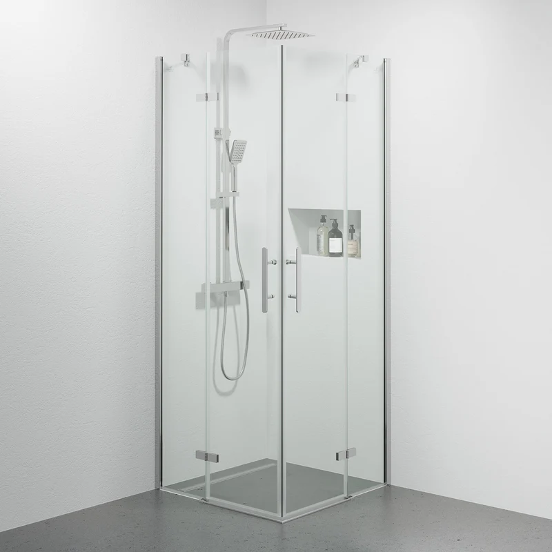 Duschhörna kvadratisk 80x80x200 cm - 5 mm klart nanoglas - Krom profil - Rämen