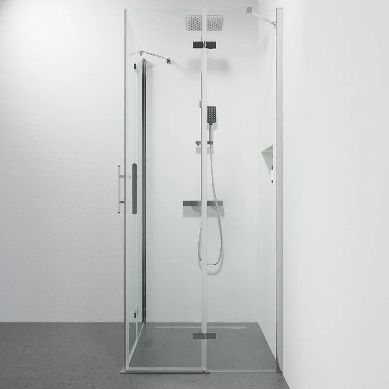 Duschvägg kvadratisk 90x90x200 cm - 5 mm klart nanoglas - Krom profil - Rämen