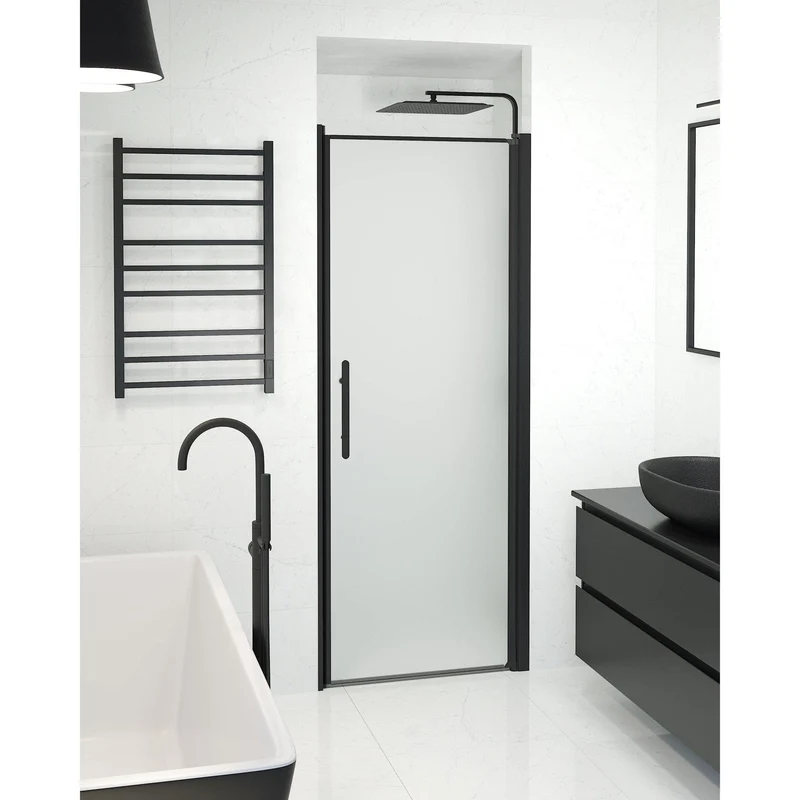 Dörr till duschnisch 80x198 cm - 6 mm frostat nanoglas - svart profil - Vänern