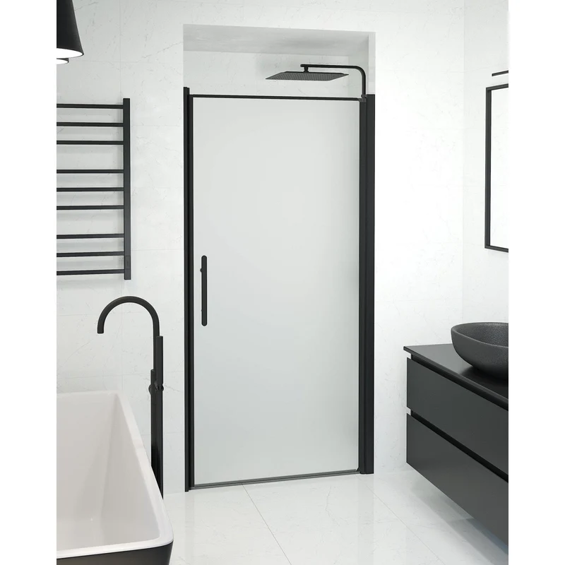 Duschnischdörr 100x198 cm - 6 mm frostat nanoglas - svart profil - Vänern