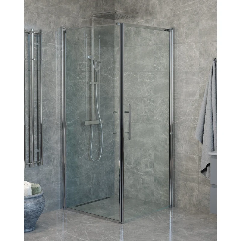 Duschhörna med duschvägg och dörr - 90x90x198 cm - 6 mm klart nanoglas - Krom profil - Vänern