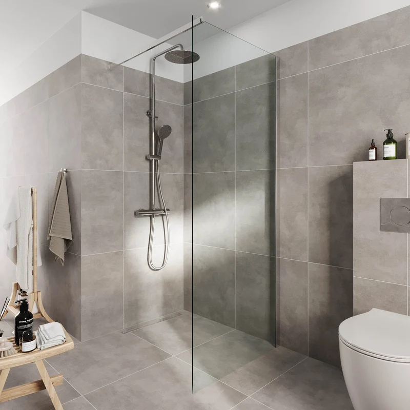 Duschvägg med stag 80x195 cm - 5 mm klart nanoglas - Krom profil - Sandefjord