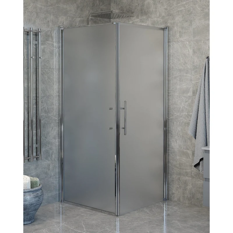 Duschhörna med duschvägg och dörr - 90x90x198 cm - 6 mm frostat nanoglas - Krom profil - Vänern