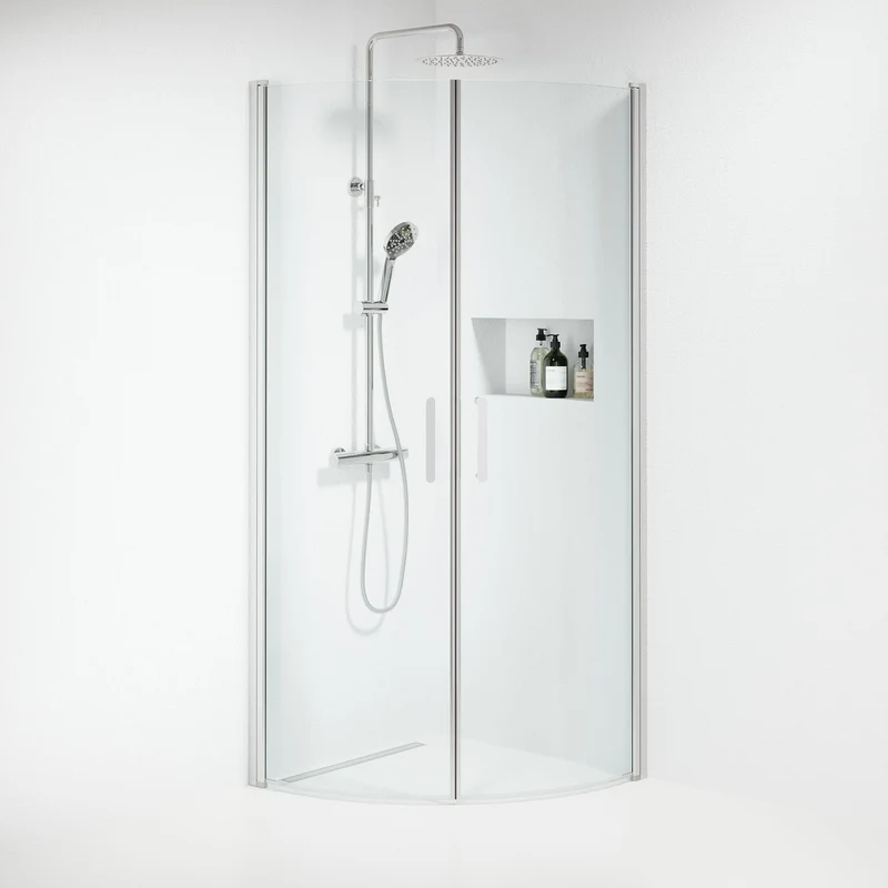 Duschkabin halvcirkelformad 80x80x195 cm - 6 mm klart nanoglas - Krom profil - Sandefjord