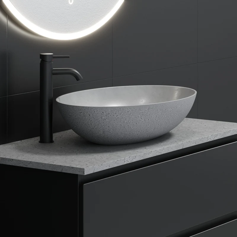 Fristående oval tvättställsskål - 60x40,5x14 cm - betong - ytbehandlad - Olsborg